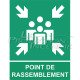 Green evacuation sign “GATHERING POINT” with logo