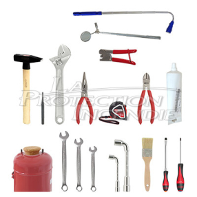 Bag containing tools for checking fire extinguishers