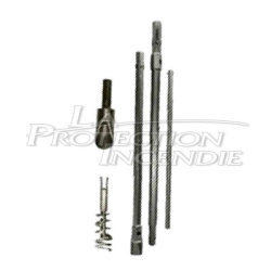 Kit complet pour assemblage de la clé de barrage polyvalente avec carré, barres, vrille tarière et curette.