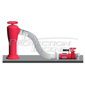 Illustration of a flow controller connected to a fire hydrant in remote control on the ground.
