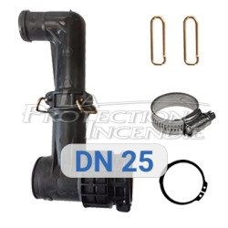 Boîte à eau DN 25 ROT - avec coude, épingles, circlip et collier de serrage