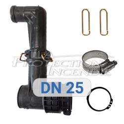 Boîte à eau DN 25 ROT - avec coude, épingles, circlip et collier de serrage