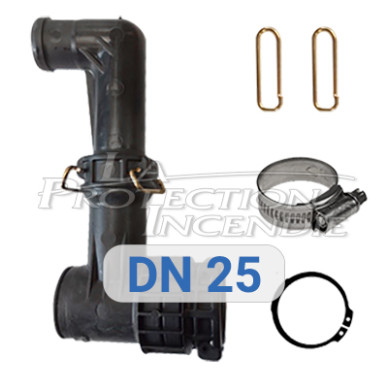 Boîte à eau DN 25 ROT - avec coude, épingles, circlip et collier de serrage Boîte à eau DN 25 ROT - avec coude, épingles, circlip et collier de serrage