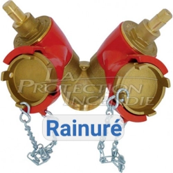 Prise double pour colonne sèche DN40, rainuré, bouchons inclus, volant en option