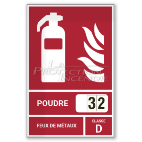 Panneau pour extincteur pour feux de métaux - Classe de Feu "D" - 125 x 190 mm