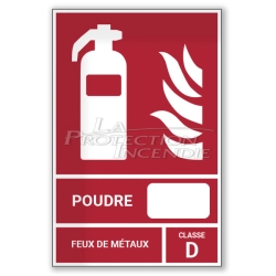 Panneau pour extincteur pour feux de métaux - Classe de Feu "D" - 125 x 190 mm