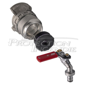 Raccord DSP65 pour poteaux incendie, vers une prise rapide pour tuyau d'arrosage, avec vanne quart de tour