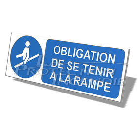 Panneau 45 x 15 cm "Obligation de se tenir à la rampe" avec Icone silhouette rampe vue relief