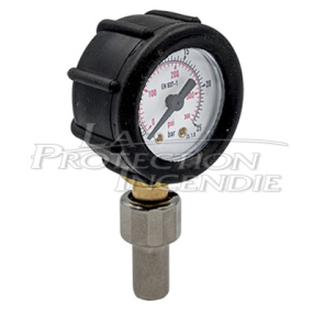 Screw-in pressure gauge for permanent pressure fire extinguishers with a Schrader fitting (Andrieu, Desautel, Eclair,