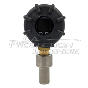 Screw-in pressure gauge for permanent pressure fire extinguishers with a Schrader fitting (Andrieu, Desautel, Eclair,