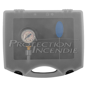 Testing kit with rod and Schrader pressure gauge for testing all permanently pressurized fire extinguishers