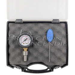Testing kit with rod and Schrader pressure gauge for testing all permanently pressurized fire extinguishers