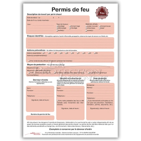 Permis de feu A4 - Carnet de 50 Liasses