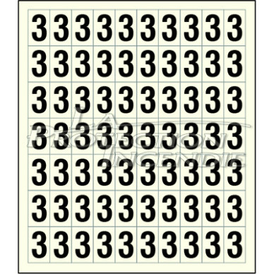Sheet of 70 adhesive stickers number 3 Sheet of 70 adhesive stickers number 3