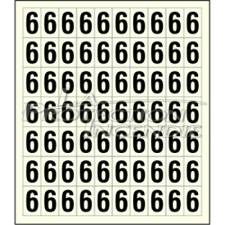 Planche de 70 stickers adhésifs chiffre 6