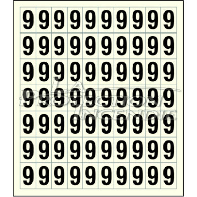 Sheet of 70 adhesive stickers number 9 Sheet of 70 adhesive stickers number 9