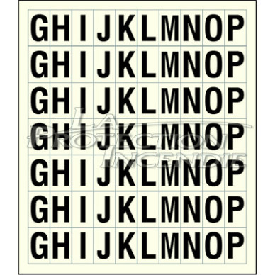 Sheet of 70 adhesive stickers GHIJKLMNOP